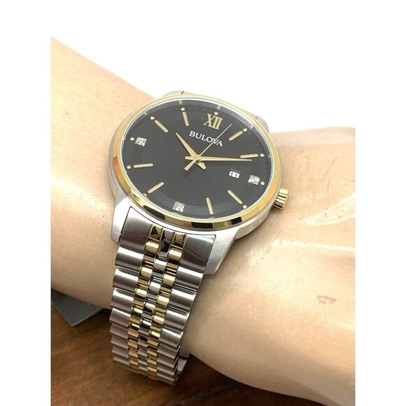 Bulova Mens Watch 98D163 Black Dial Diamond Accent Quartz Two Tone Steel - Picture 6 of 14